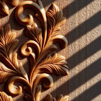 Wood carvings on a wall with shadows photo