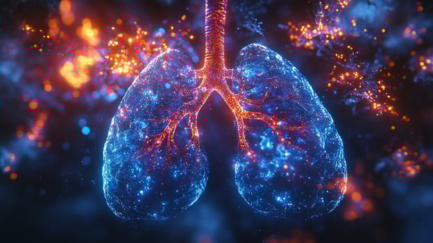 A glowing, abstract representation of human lungs. photo