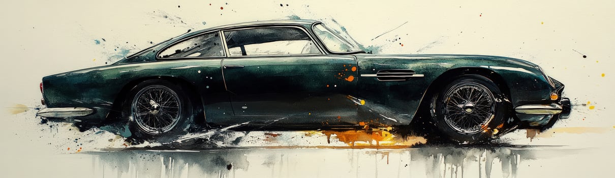 Watercolor painting of a classic, darkgreen coupe. photo