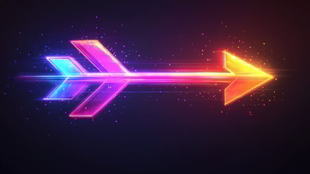 Neon arrow pointing right, vibrant colors, glowing effect. photo