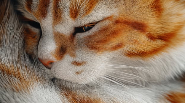 Closeup of a ginger cats face, resting peacefully. photo