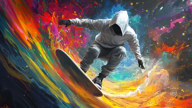 Abstract snowboarder on vibrant wave. photo