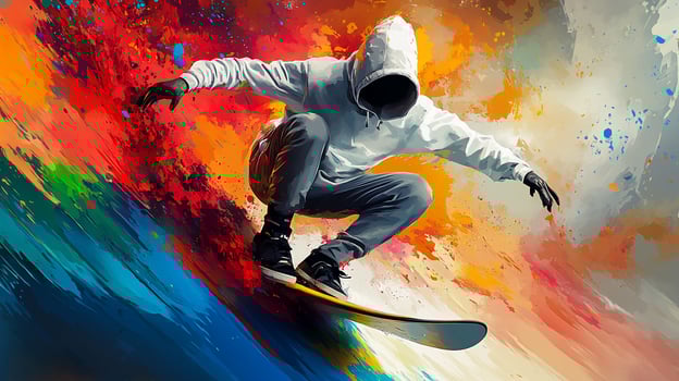 Abstract painting of snowboarder in dynamic pose. photo