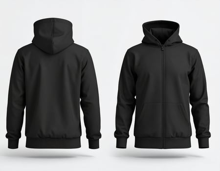 Black Zip-Up Hoodie Front and Back Views photo