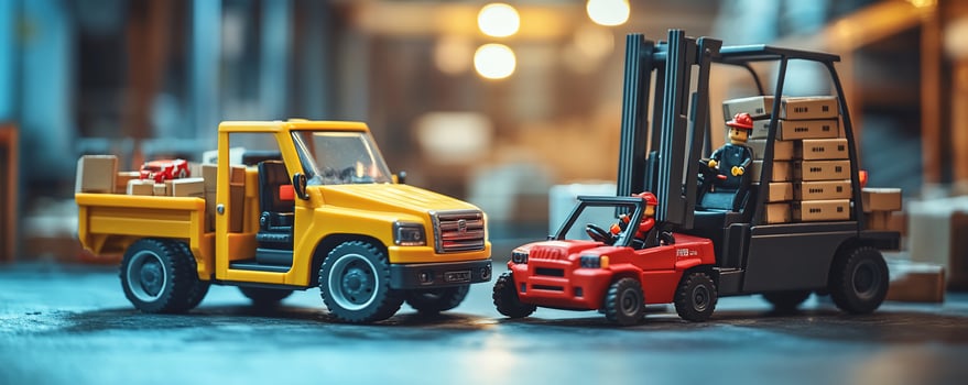 Toy trucks with boxes, logistics concept. photo