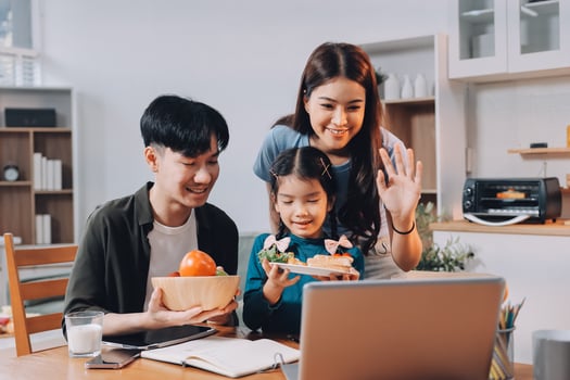 Family video call during cooking session photo