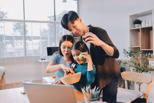 Family cooking in a modern kitchen photo