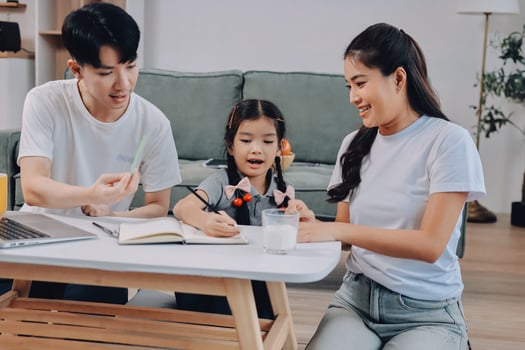 Family learning together at home photo
