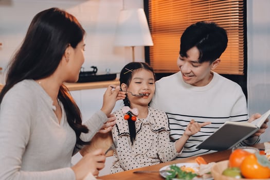 Family sharing a meal at home photo