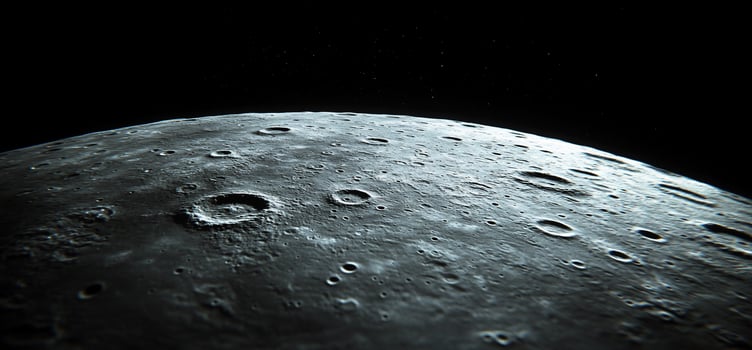 Closeup view of a cratered planetary surface, possibly moon. photo