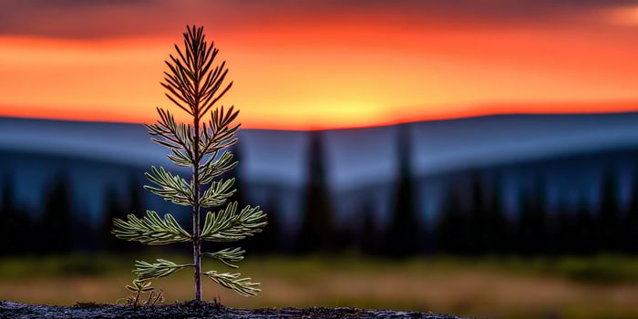 Sapling at sunrise in yellowstone photo