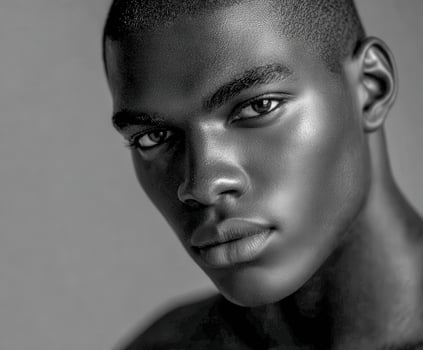Young african man portrait in black and white photo