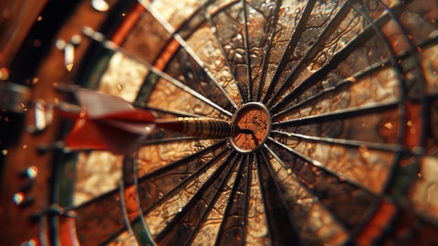 Dart hitting target bullseye for accuracy and precision in achieving goals photo