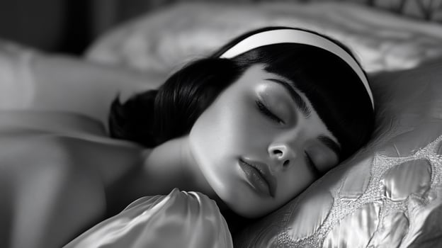 A woman sleeping in bed with her eyes closed photo