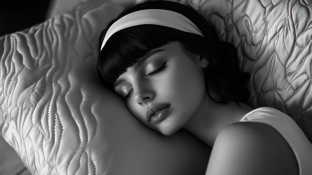 Serene woman sleeping peacefully on a pillow. photo