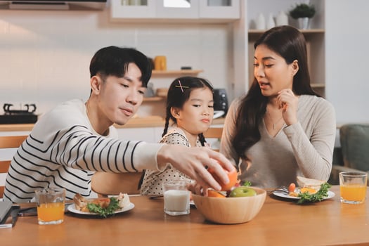 Family sharing food at the dining table photo