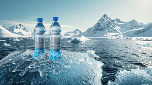 Bottled water in glacier landscape cold hydration freshness photo