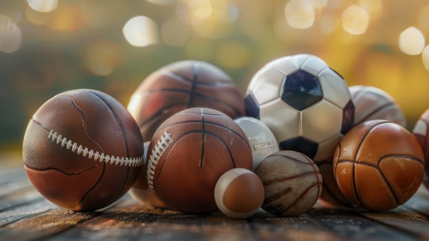 Assorted sport balls collection for teamwork recreation and fitness photo