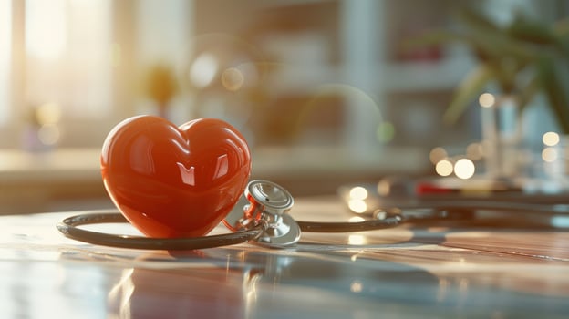 Heart health with stethoscope for medical wellness and examination photo
