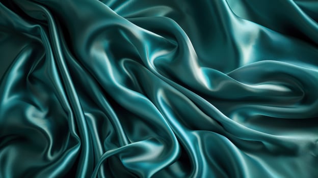 Abstract teal fabric texture background silk waves and folds elegant material photo