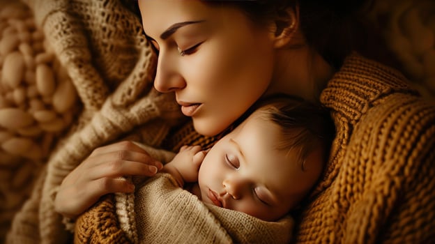 Mother and baby embrace affection and love family warmth and softness photo