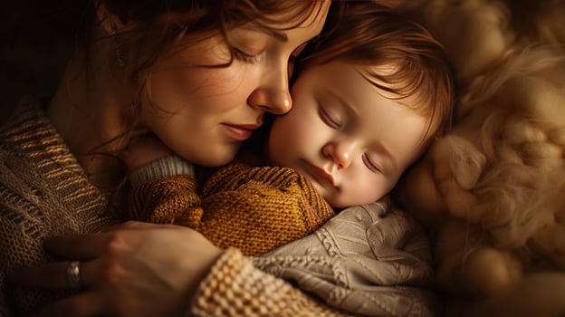 Mother and baby sleeping together in gentle embrace peaceful moment photo