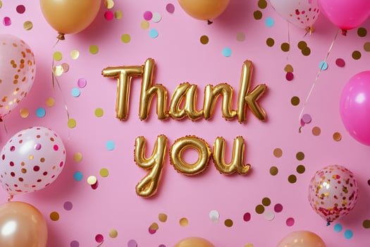 Decorative Display With Thank You Sign and Colorful Balloons for Celebration Event photo