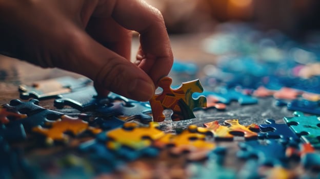 Jigsaw puzzle piece solution connecting hand hobby leisure photo
