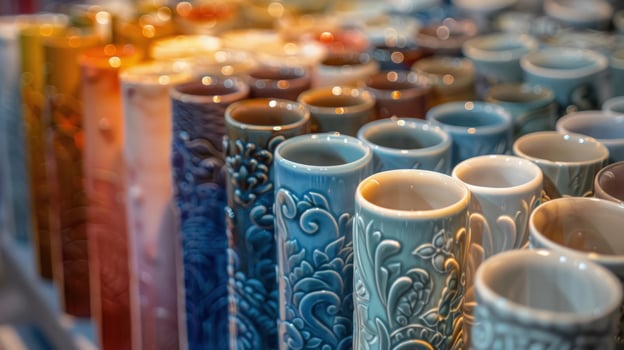 Handcrafted cylindrical vessels with textured floral patterns photo