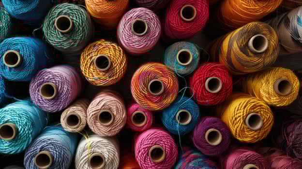 Colorful thread spools textile art and craft fiber collection photo