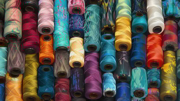 Colorful thread spools sewing craft material pattern background photo