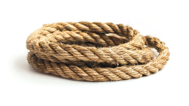 Coiled natural fiber rope on white background texture material photo