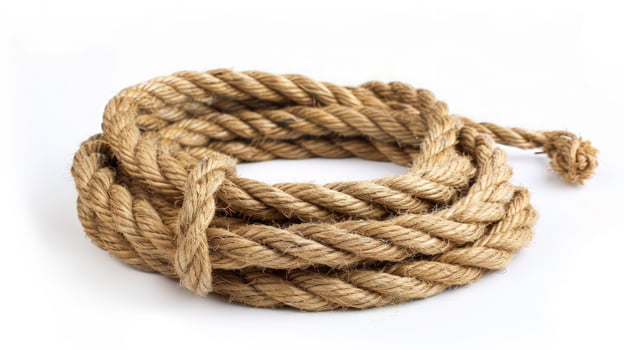 Coiled rope on white background natural fiber texture nautical theme photo