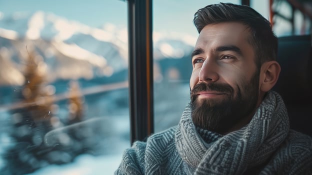 Man travel by winter scenic mountain view photo