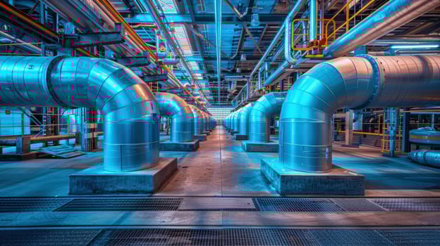 Industrial metal pipes infrastructure in manufacturing facility photo