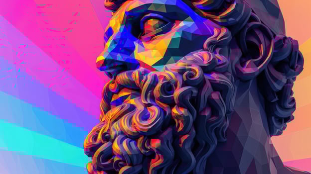 Geometric polygonal head sculpture abstract color background art photo