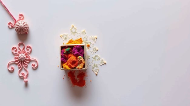 A small box with colorful flowers and a small piece of string photo