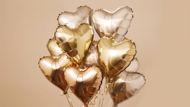 Heart shaped foil balloons in gold and silver celebration decoration photo