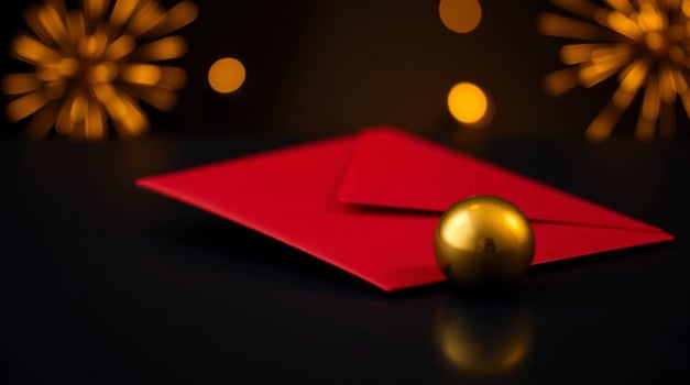 A red envelope with a golden egg on a black background photo