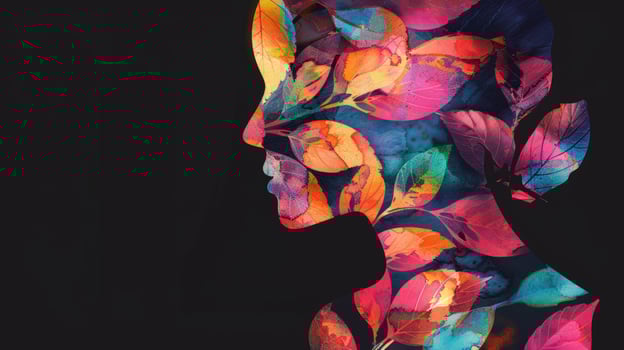 Abstract silhouette with colorful leaves artistic background photo