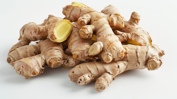 Fresh ginger root pile culinary ingredient nutritional spice photo