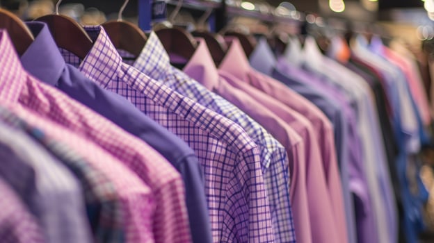 Shirts arranged neatly on rack clothing fashion and style photo