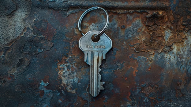 Metal key on rusted surface abstract pattern close up photo