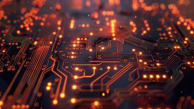 Illuminated circuit board network for modern technology and engineering applications photo