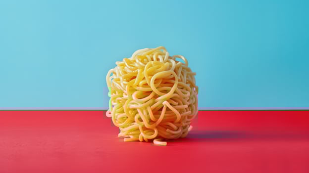 Noodle heap still life simple food presentation on bold color background photo