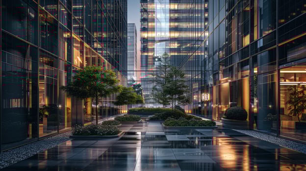 Modern office buildings with garden courtyard urban architecture photo