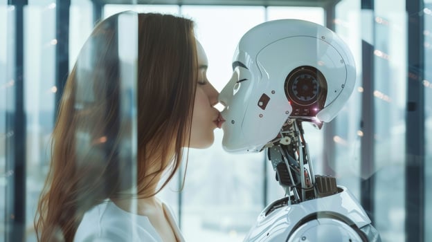 Woman and robot romance in tech future concept innovation photo