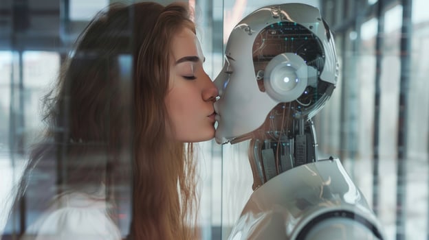 Human robot interface love and future technology concept photo