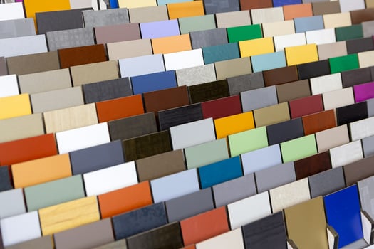 Multi-colored samples of composite materials for the ventilated facades photo