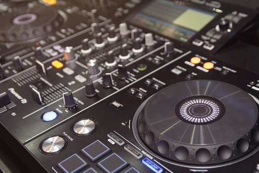 Modern DJ console set. Music photo